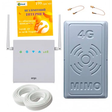 4G Wi-Fi комплект домашній інтернет для дачі і приватного будинку (роутер ERGO R0516, антена МІМО 17 дб)